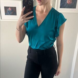 White House Black Market Teal V-Neck Blouse